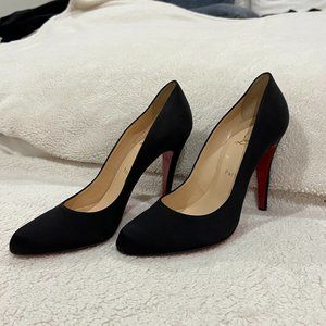 Christian Louboutin Authentic Black Decollete Satin Pumps 100 mm - Size 40